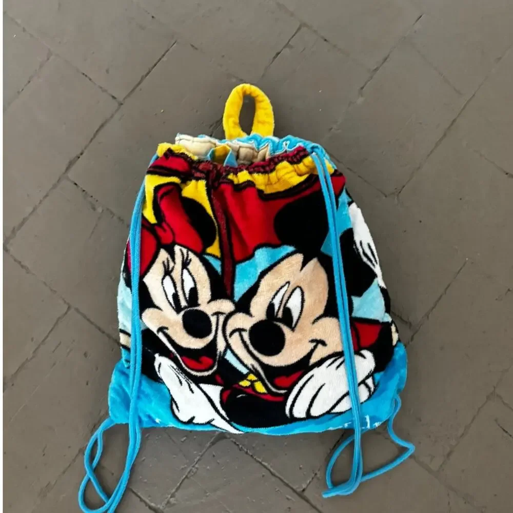 Vintage Walt Disney World Mickey Minnie Goofy Donald Beach Towel Backpack Bag
